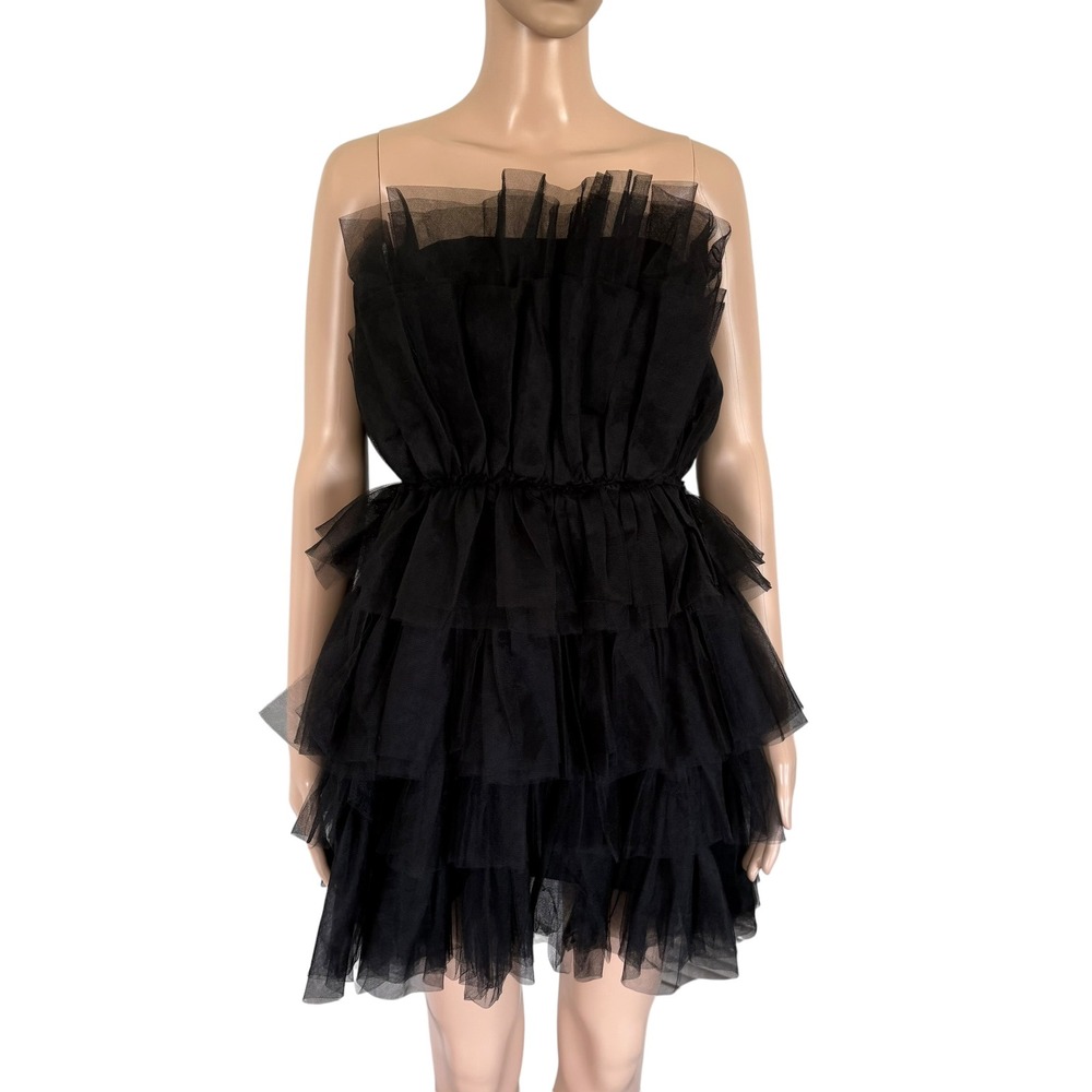 Mable Womens Black Tulle Strapless Tiered Ruffle Mini Dress S Dark Coquette
